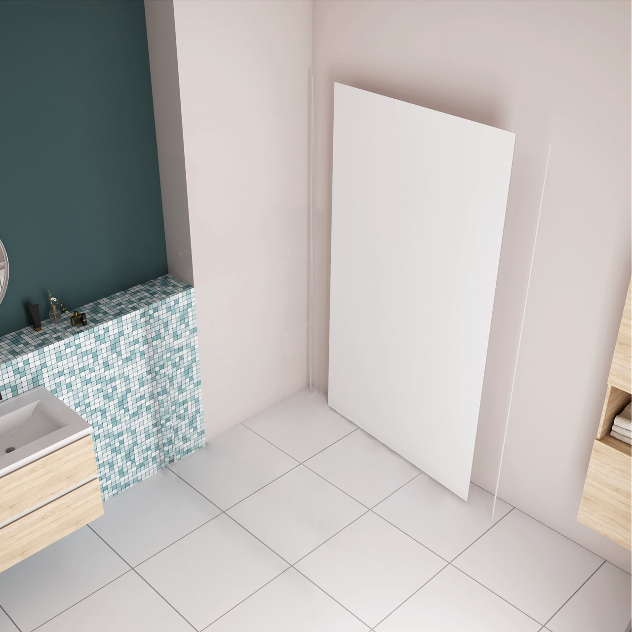 Pannello Doccia Realizzato in Alluminio Spessore 3mm con Profili Finitura Bianco Opaco per Rivestimento Parete Bagno