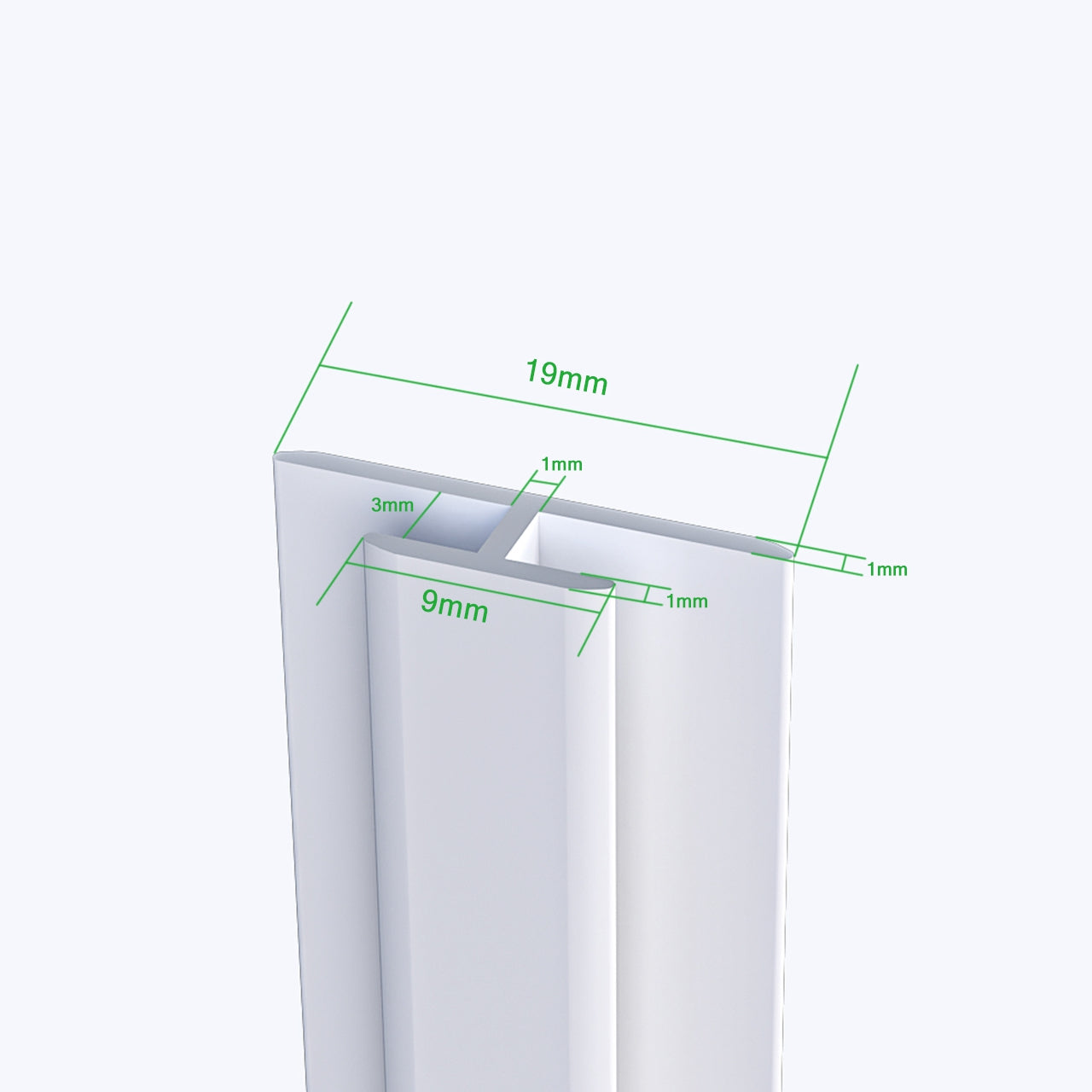 Pannello doccia angolare H.210 cm, realizzato in alluminio da 3 mm con finitura bianco Alba, adatto al rivestimento delle pareti del bagno.