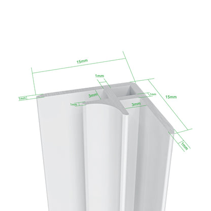 Pannello doccia angolare H.210 cm, realizzato in alluminio da 3 mm con finitura bianco Alba, adatto al rivestimento delle pareti del bagno.