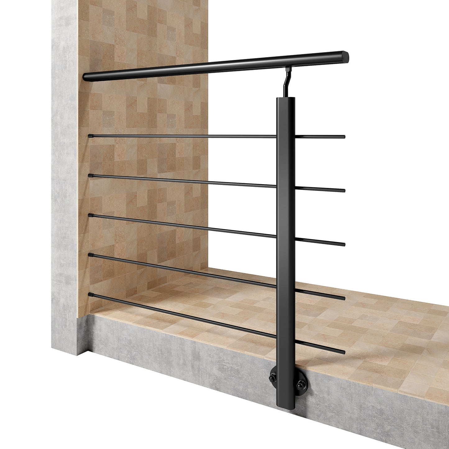 Ringhiera Parapetto in Alluminio Nero Opaco o Argento Opaco L. 100/150/200 cm a Montaggio a Parete, con supporto di collegamento a Parete#Nero