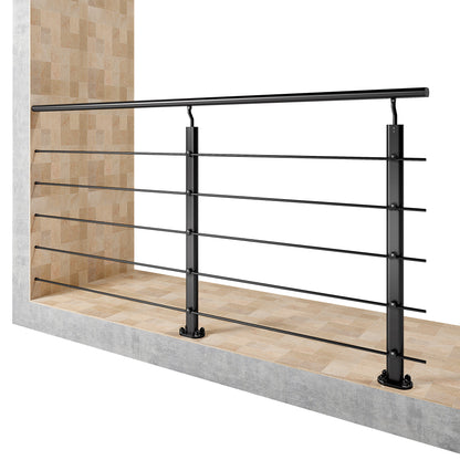 Ringhiera Balaustra in Alluminio Nero Opaco o Argento Opaco L. 100/150/200 cm a Montaggio a Pavimento, con Supporto di Collegamento a Parete#Nero