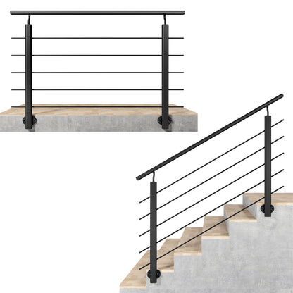 Ringhiera Balaustra in Alluminio Argento Opaco o Nero Opaco L. 100/150/200 cm a Montaggio a Parete, con Supporto di Collegamento a Parete#Nero