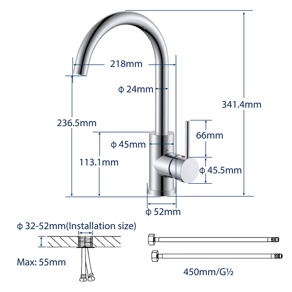 Rubinetto da Cucina, Miscelatore Monocomando per Lavello, Miscelatore Monocomando per Lavello in Acciaio Inox, Ruotabile di 360°