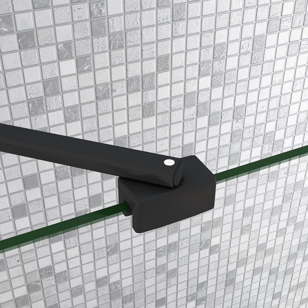 Parete Fissa Doccia Walk In Nero Opaco 190cm Vetro Temperato Trasparente Anticalcare 6mm con Barra Stabilizzatrice