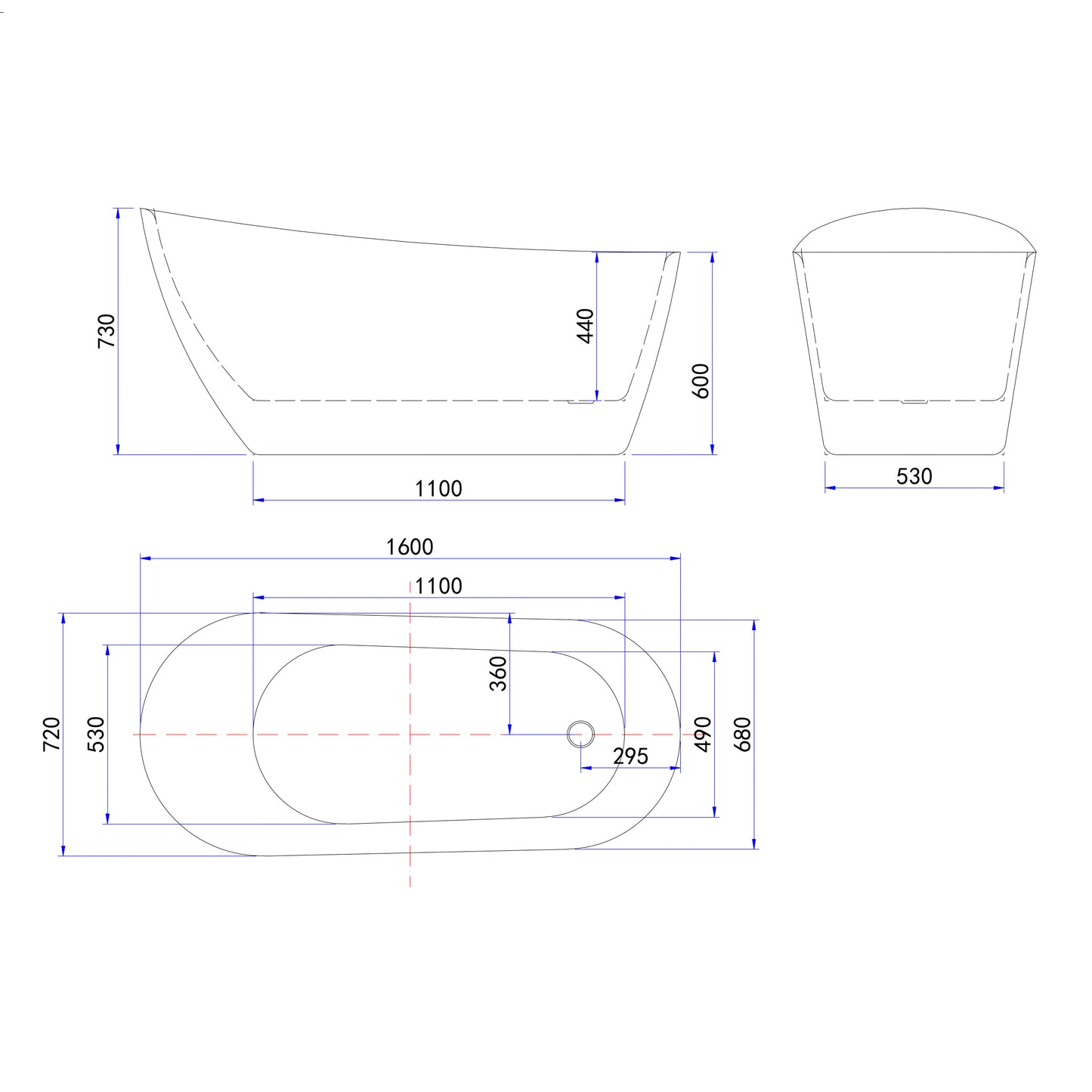 Vasca da Bagno a Isola 160x72x73 /170x78x73cm Vasca da Bagno Freestanding in Acrilico Bianco Ovale Irregolare