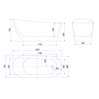Vasca da Bagno a Isola 160x72x73 /170x78x73cm Vasca da Bagno Freestanding in Acrilico Bianco Ovale Irregolare