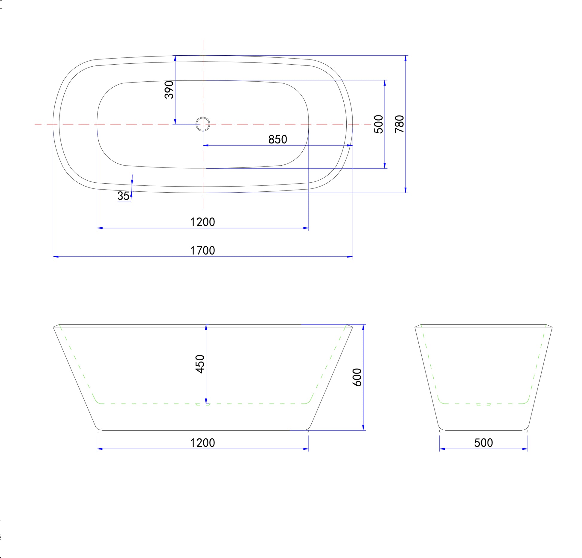 Vasca da Bagno a Isola 150x72x60 /170x78x60cm Vasca da Bagno Freestanding in Acrilico Nero Ovale