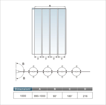 Sopravasca 100x140 cm Parete Doccia per Vasca 4 Antine Pieghevoli a Libro Vetro Temperato Trasparente Da 4 mm Profilo Nero Opaco