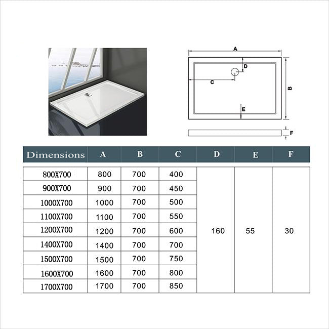 Aica Piatto Doccia Rettangolare Bianco Lucido Antiscivolo Antibatterico Ultraslim 3cm In Marmo e Resina Mista Dimensioni Multiple