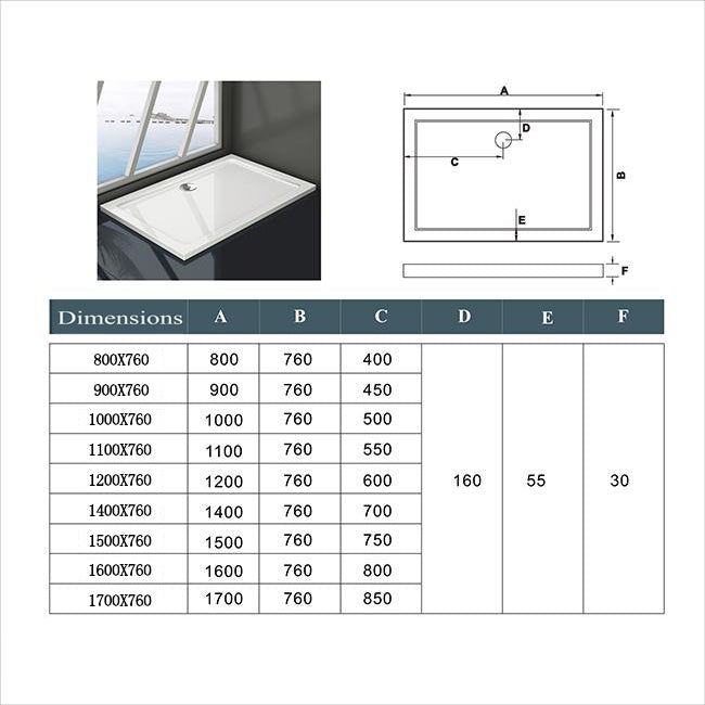 Aica Piatto Doccia Rettangolare Bianco Lucido Antiscivolo Antibatterico Ultraslim 3cm In Marmo e Resina Mista Dimensioni Multiple