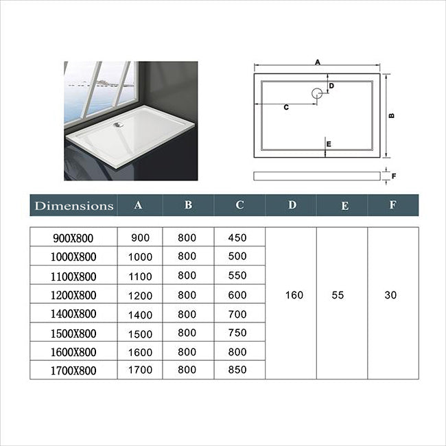 Aica Piatto Doccia Rettangolare Bianco Lucido Antiscivolo Antibatterico Ultraslim 3cm In Marmo e Resina Mista Dimensioni Multiple