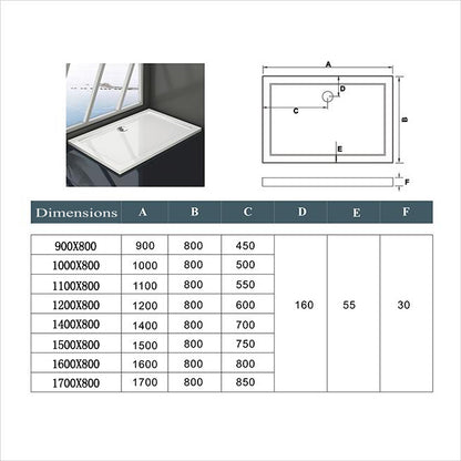 Aica Piatto Doccia Rettangolare Bianco Lucido Antiscivolo Antibatterico Ultraslim 3cm In Marmo e Resina Mista Dimensioni Multiple
