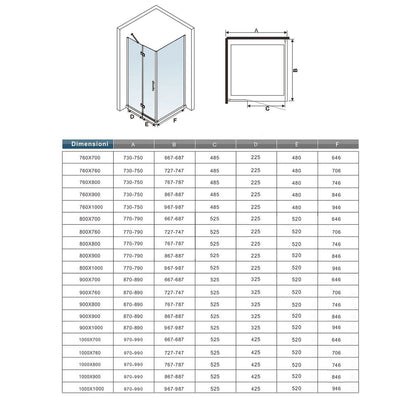 Aica 195cm Box Doccia Angolare Porta Battente Più Parete Fissa Vetro 6 mm Temperato Anticalcare Trasparente Telaio Cromo Lucido