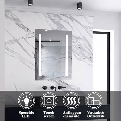 Aica Specchio Quadrato Da Bagno Specchio Cosmetico Con Illuminazione, Anti-appannamento, Luce Bianca Fredda 6000K, IP44 Resistente All'umidità, Vetro Senza Rame 70×50 cm Tipo2 Antiappannamento