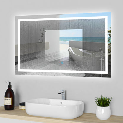 Aica Specchio Per Trucco Da Parete A Parete Con Specchio A Led Per Il Bagno A Parete A Led Nuovo Pulsante,Bianco Freddo,Anti-Appannamento