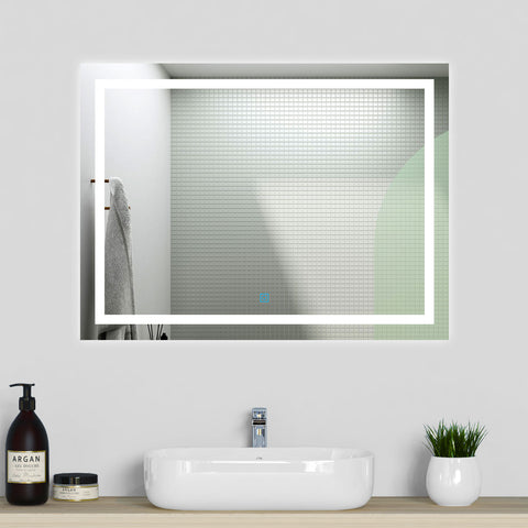 Aica Specchio da Bagno Rettangolare a LED Specchio da Toeletta Specchio da Parete, Luce Bianca 6000K, Anti-fog, Tocco,IP44