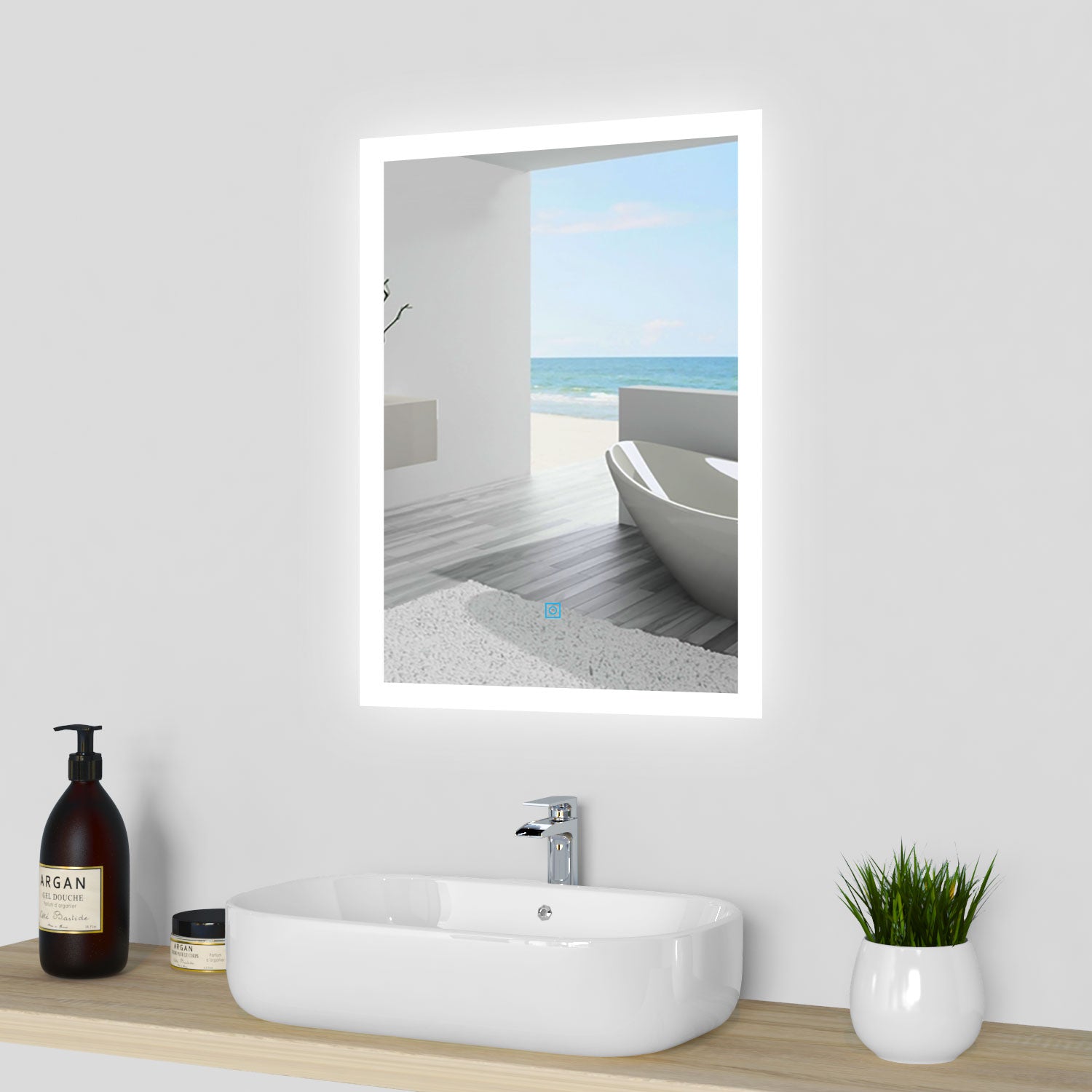 Specchio da Bagno Quadrato 50X70 cm a LED, Specchio da Trucco, Luce Bianca Morbida 6000K, Interruttore Tattile - Consegna gratuita