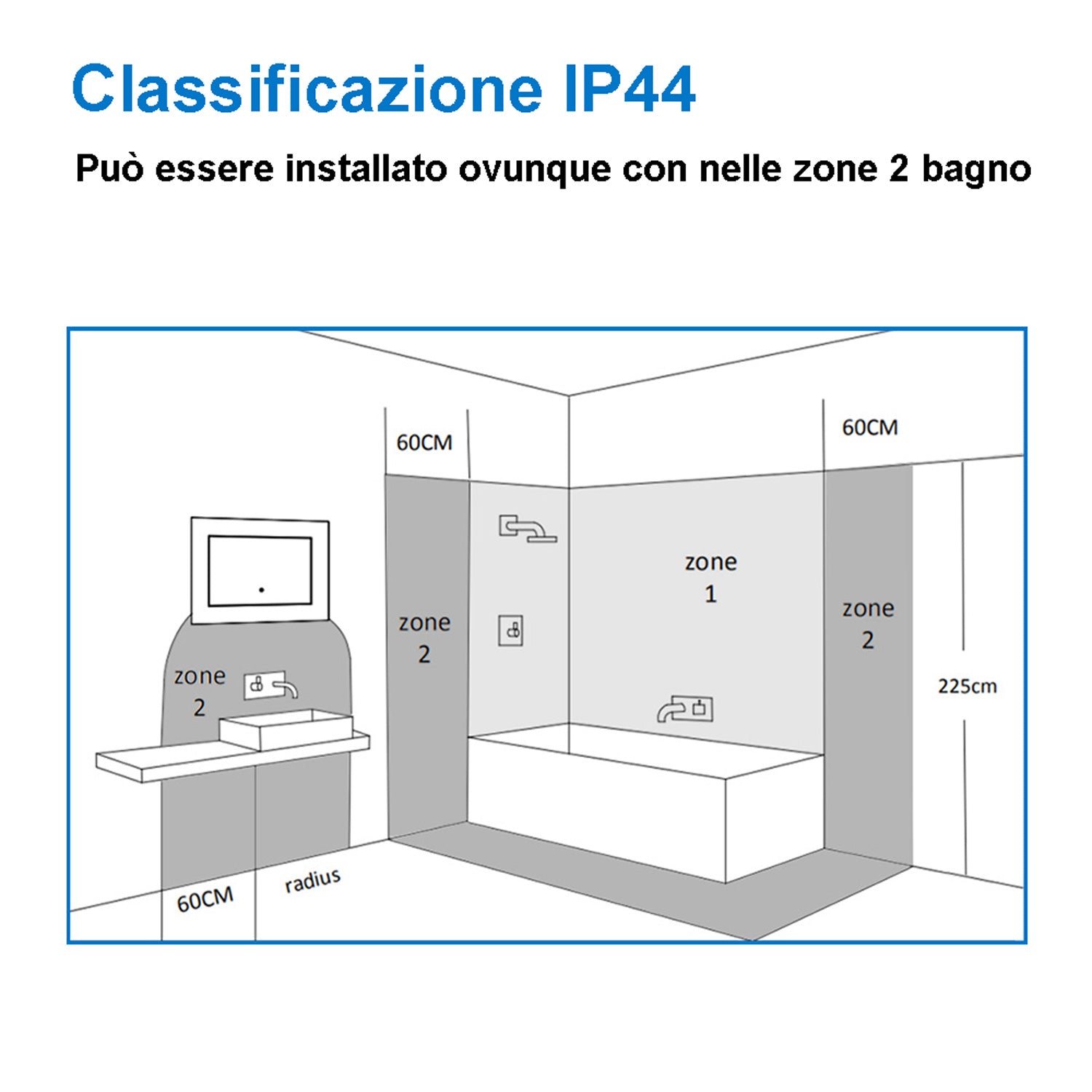 Aica Specchio da Bagno Rettangolare a LED Specchio da Toeletta Specchio da Parete, Luce Bianca 6000K, Anti-fog, Tocco,IP44
