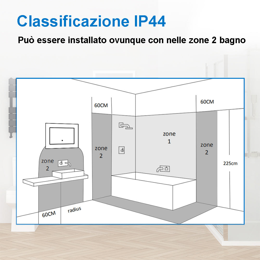 45×120cm Specchio Quadrato , Specchio Semplice, Vetro Ramato, IP44