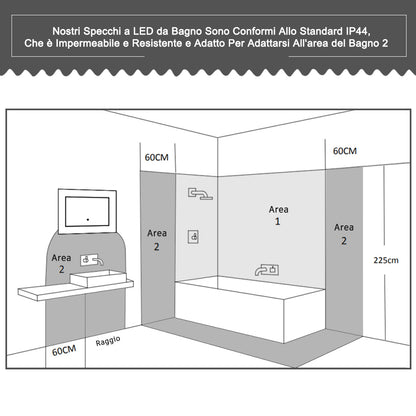 Aica60 × 45 cm LED Quadrato Specchio da Bagno Anti-appannamento Interruttore Touch ControlAica60 × 45 cm LED Quadrato Specchio da Bagno Anti-appannamento Interruttore Touch Control