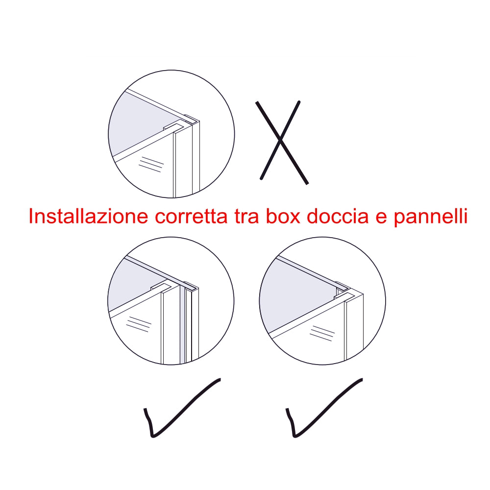 H.210 cm Pannello Doccia ad Angolo Realizzato in Alluminio da 3 mm con Profili Finitura Bianco Avorio per Rivestimento Parete Bagno