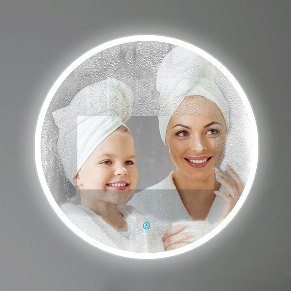 Aica Specchio da bagno rotondo da parete con LED , Anti-appannamento, Luce Bianca Fredda 6000K, Tocco Intelligente, Retroilluminato