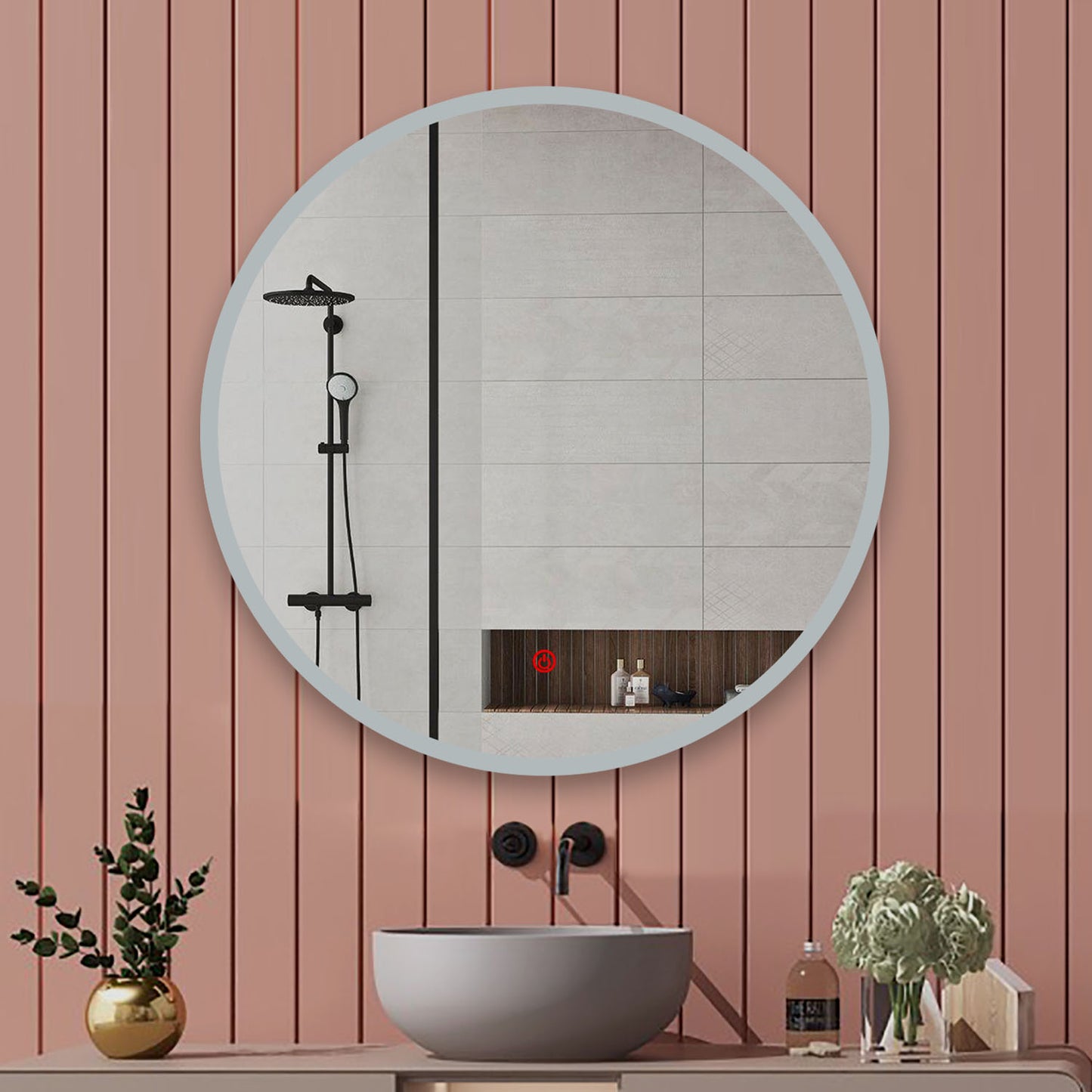 AICA 120×120cm Interruttore Touch|Antiappannamento|Specchio Tondo|IP44