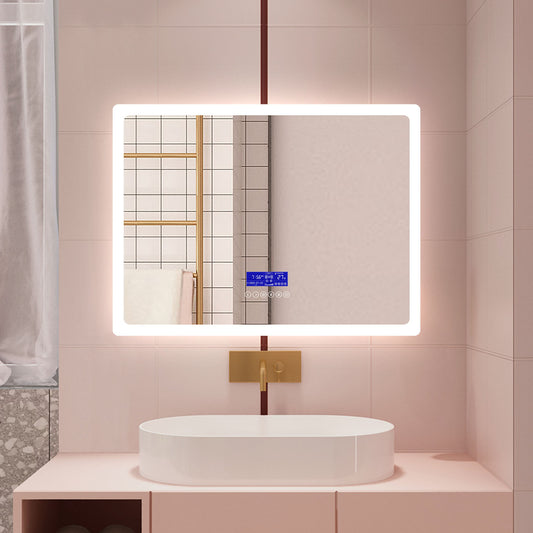 Aica Quadrato LED Specchio da Bagno Specchio Cosmetico 6000K Bianco Freddo Soft Light Touch Control