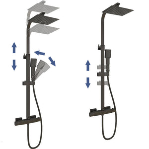 AICA Colonna Doccia con Miscelatore Termostatico, Soffione Doccia Quadrato in Acciaio Inox 20x20cm, Altezza Regolabile 80-120cm Nero Opaco