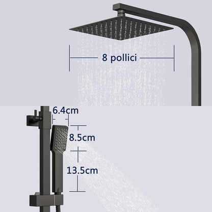 AICA Colonna Doccia con Miscelatore Termostatico, Soffione Doccia Quadrato in Acciaio Inox 20x20cm, Altezza Regolabile 80-120cm Nero Opaco