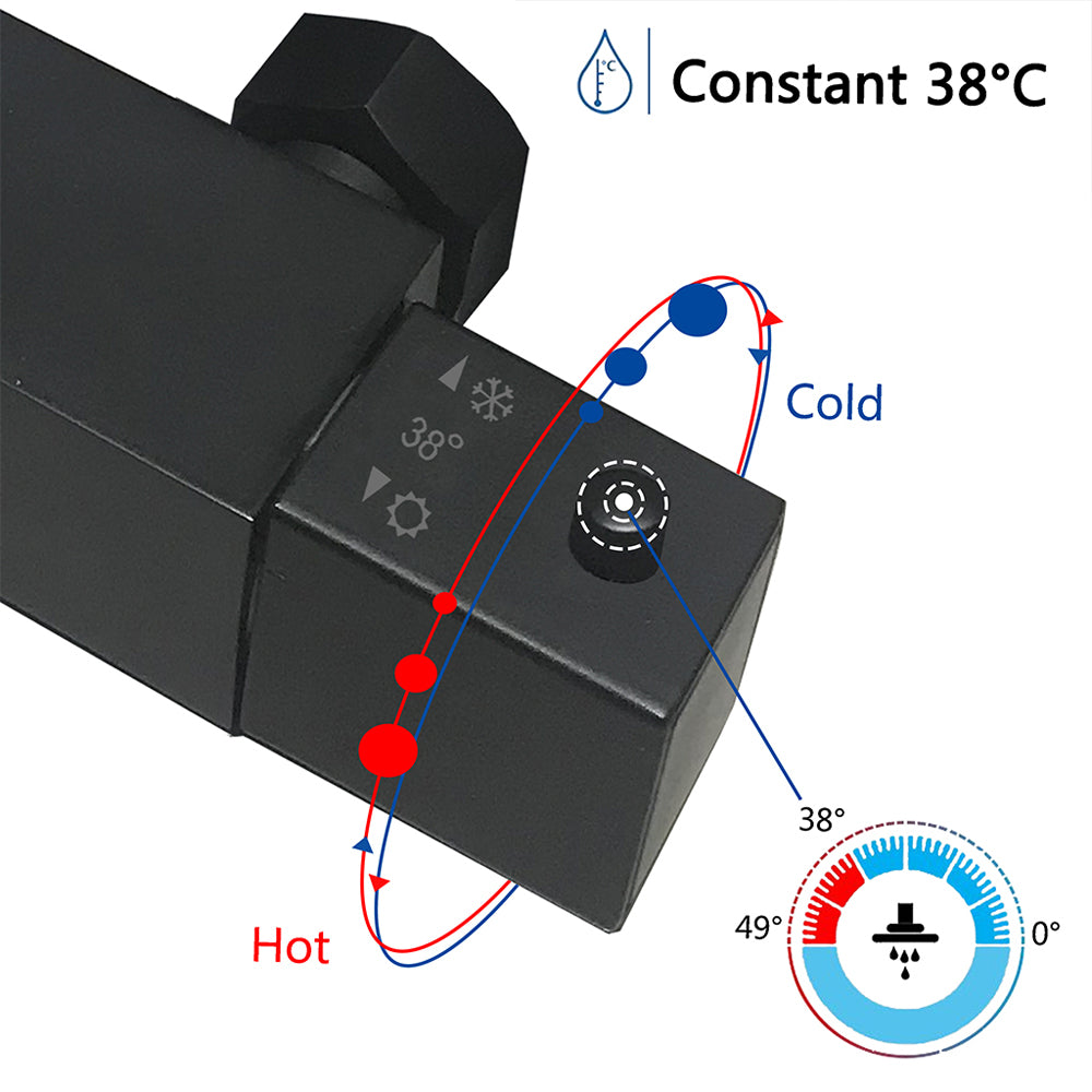 AICA Colonna Doccia con Miscelatore Termostatico, Soffione Doccia Quadrato in Acciaio Inox 20x20cm, Altezza Regolabile 80-120cm Nero Opaco