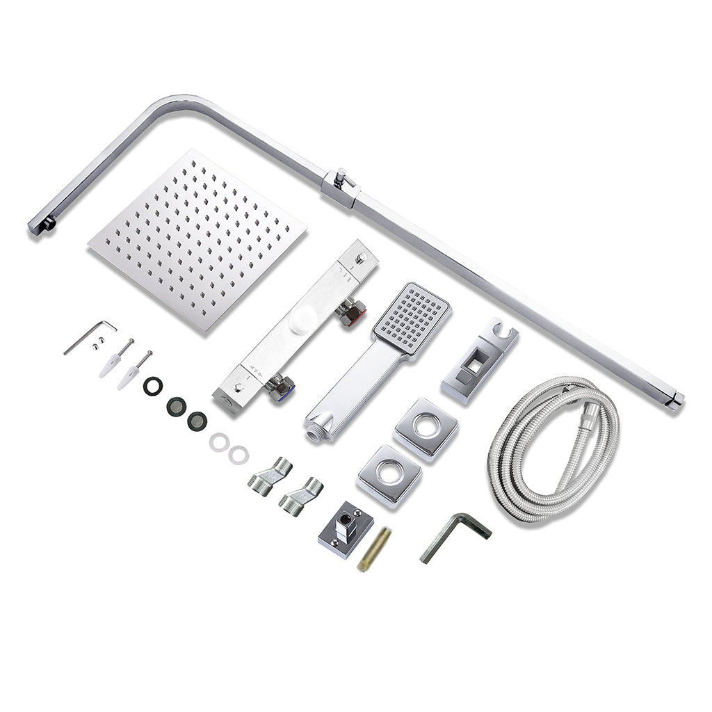 AICA Colonna Doccia con Miscelatore Termostatico, Soffione Doccia Quadrato in Acciaio Inox, Set Doccia Completo, Altezza Regolabile, Rubinetto Doccia, Cromato ou Matt Black