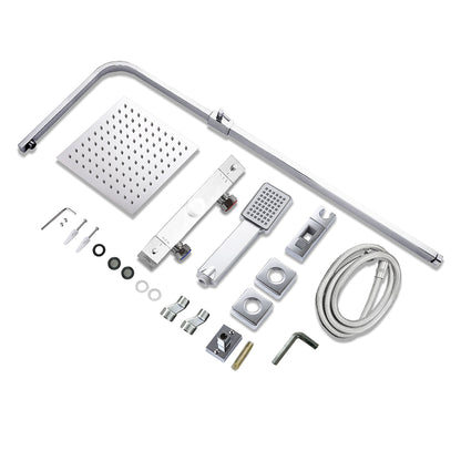 AICA Colonna Doccia con Miscelatore Termostatico, Soffione Doccia Quadrato in Acciaio Inox, Set Doccia Completo, Altezza Regolabile, Rubinetto Doccia, Cromato ou Matt Black