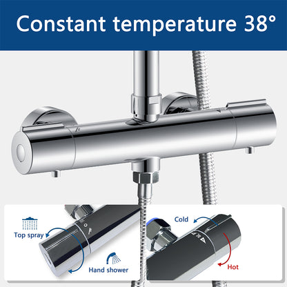 AICA Colonna Doccia con Miscelatore Termostatico, Set Doccia Completo, Rubinetto Doccia, Soffione Doccia Quadrato in Acciaio Inox, Altezza Regolabile, Matt Black / Cromato