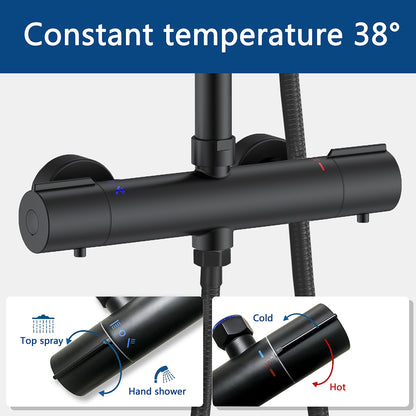 AICA Colonna Doccia con Miscelatore Termostatico, Set Doccia Completo, Rubinetto Doccia, Soffione Doccia Quadrato in Acciaio Inox, Altezza Regolabile, Matt Black / Cromato