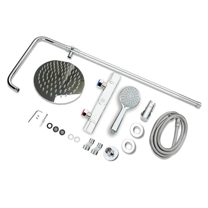 AICA Colonna Doccia con Miscelatore Termostatico, Set Doccia Completo, Soffione Doccia Tondo in Acciaio Inox, Altezza Regolabile, Rubinetto Doccia, Matt Black / Cromato