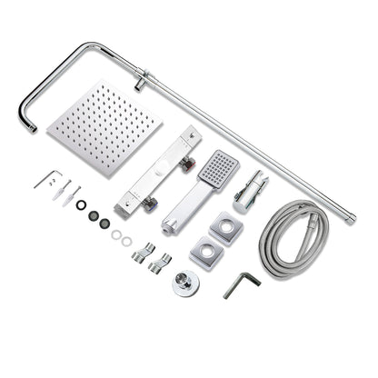 AICA Colonna Doccia con Miscelatore Termostatico, Rubinetto Doccia, Soffione Doccia Quadrato in Acciaio Inox, Altezza Regolabile, Set Doccia Completo, Matt Black / Cromato