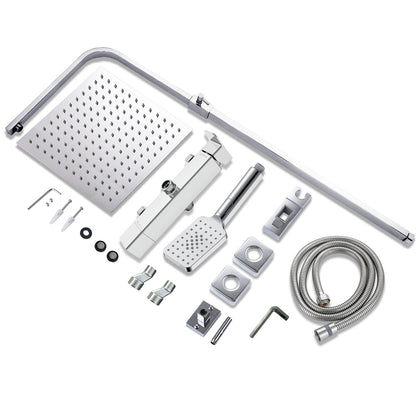 AICA Colonna doccia con miscelatore meccanico, rubinetto doccia 27x4.5cm, soffione doccia quadrato 25x25cm in acciaio inox cromato