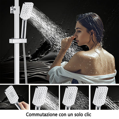 AICA Colonna doccia con miscelatore meccanico, rubinetto doccia 27x4.5cm, soffione doccia quadrato 25x25cm in acciaio inox cromato