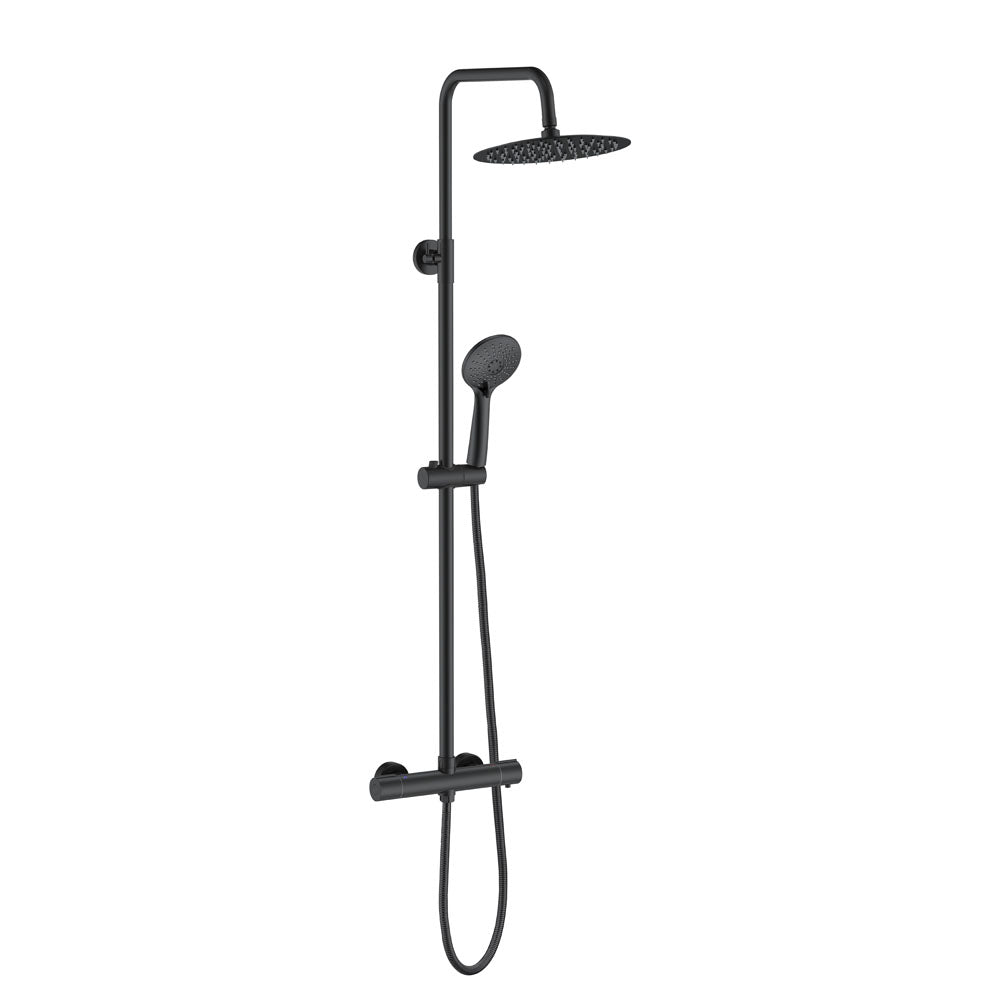 AICA Colonna Doccia Rotondo con Miscelatore Termostatico per Doccia, Doccia Soffione Colonna e Soffione Doccia, Matt Black