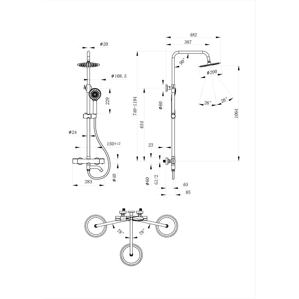 AICA Colonna doccia con miscelatore termostatico, rubinetto doccia cilindro 28x4cm con beccuccio girevole 90° cromato