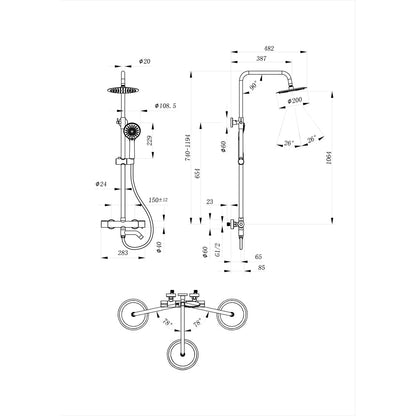 AICA Colonna doccia con miscelatore termostatico, rubinetto doccia cilindro 28x4cm con beccuccio girevole 90° cromato