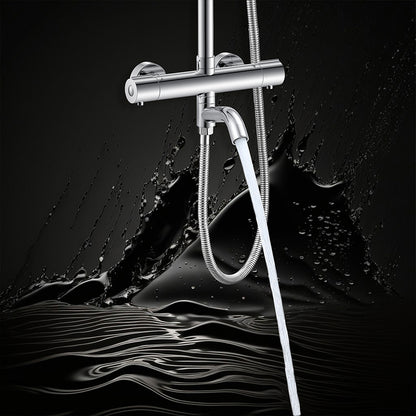 AICA Colonna doccia con miscelatore termostatico, rubinetto doccia cilindro 28x4cm con beccuccio girevole 90° cromato