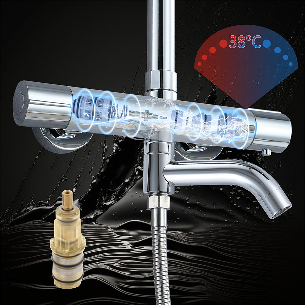 AICA Colonna doccia con miscelatore termostatico, rubinetto doccia cilindro 28x4cm con beccuccio girevole 90° cromato