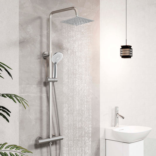 AICA Colonna doccia doccia con miscelatore termostatico, soffione quadrato 20x20cm in acciaio inox, regolabile in altezza, disponibile in cromo/nero