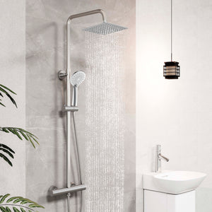 AICA Palo doccia con miscelatore termostatico, soffione quadrato 20x20cm in acciaio inox, regolabile in altezza, disponibile in cromo/nero