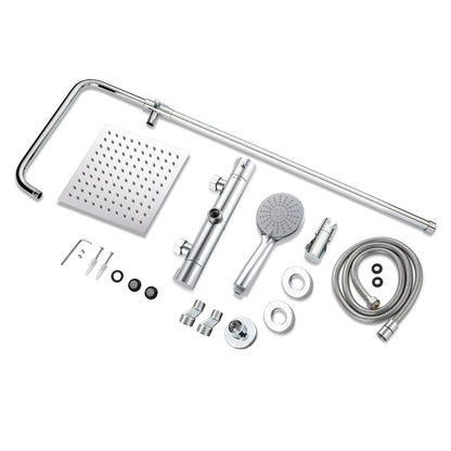 AICA Colonna doccia doccia con miscelatore termostatico, soffione quadrato 20x20cm in acciaio inox, regolabile in altezza, disponibile in cromo/nero