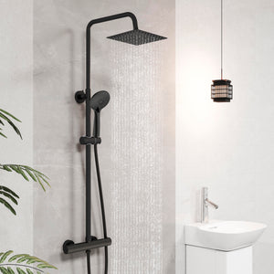 AICA Palo doccia con miscelatore termostatico, soffione quadrato 20x20cm in acciaio inox, regolabile in altezza, disponibile in cromo/nero