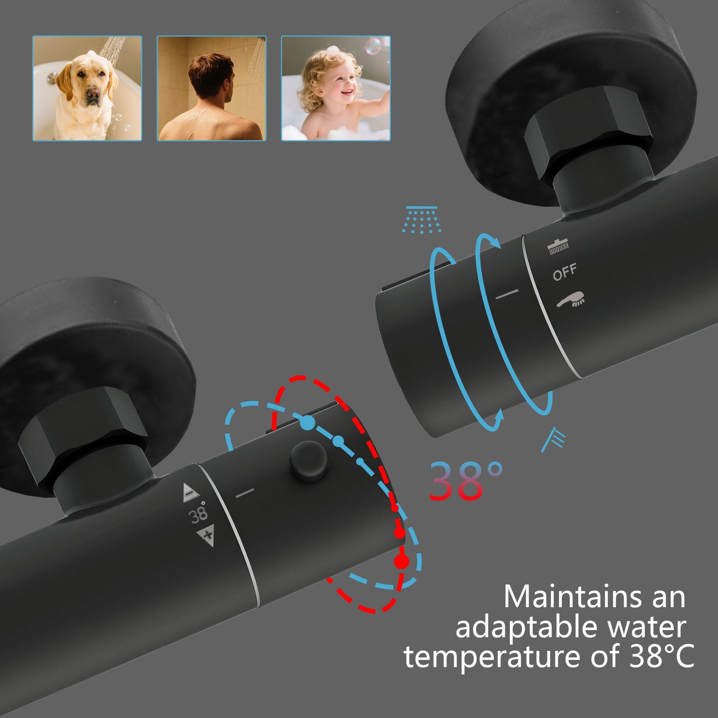 AICA Colonna doccia doccia con miscelatore termostatico, soffione quadrato 20x20cm in acciaio inox, regolabile in altezza, disponibile in cromo/nero