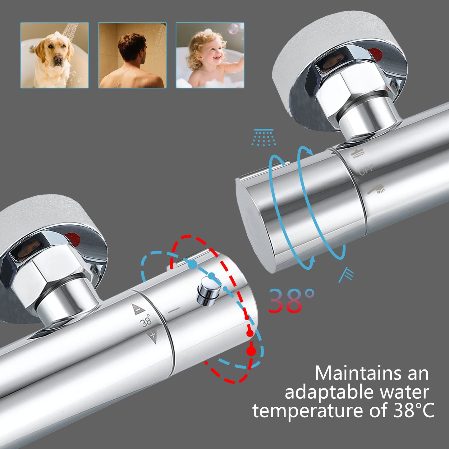 AICA Colonna doccia doccia con miscelatore termostatico, soffione quadrato 20x20cm in acciaio inox, regolabile in altezza, disponibile in cromo/nero